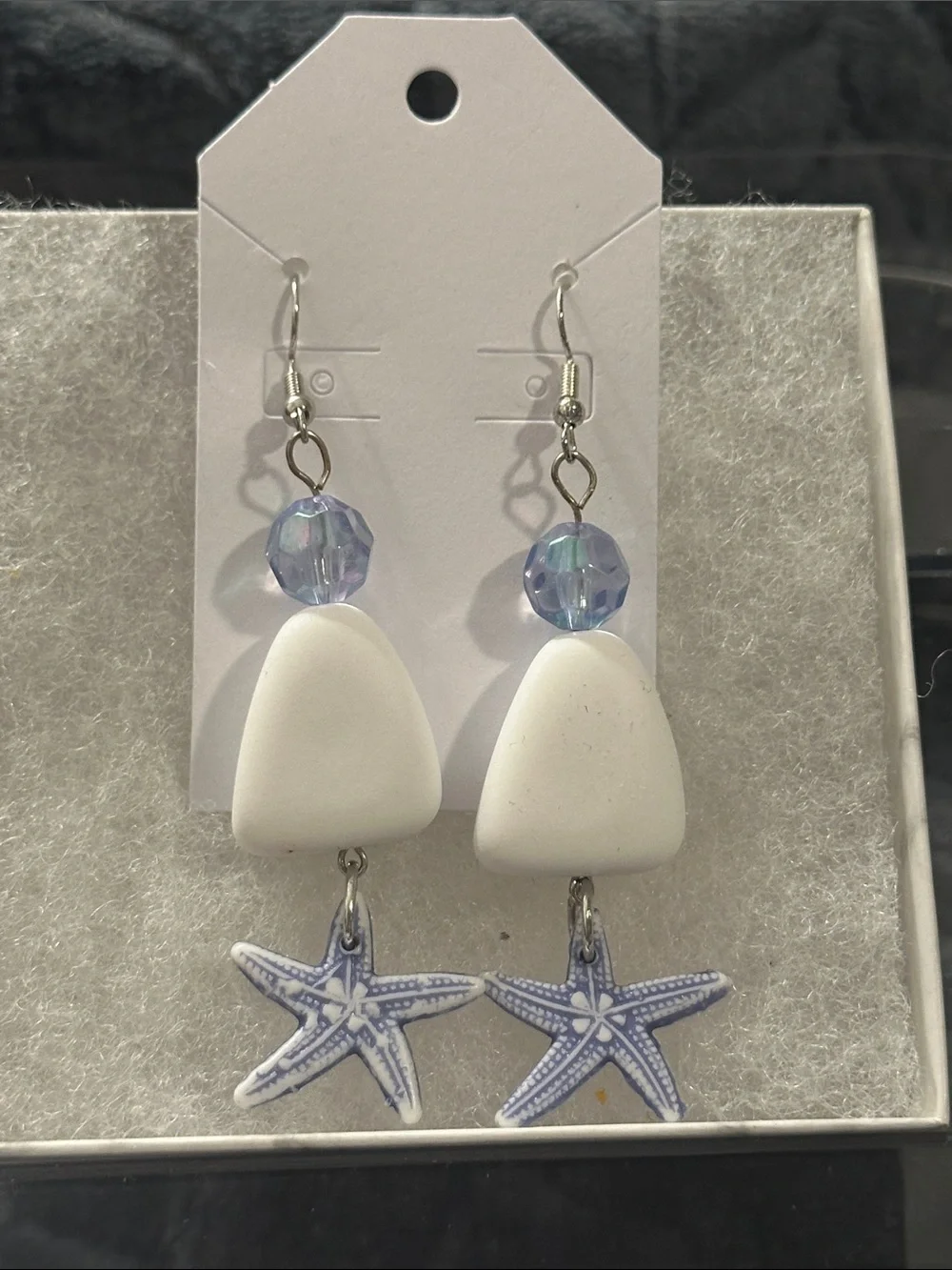 Handmade White & Light Purple Starfish Drop Earrings - Women's Jewelry